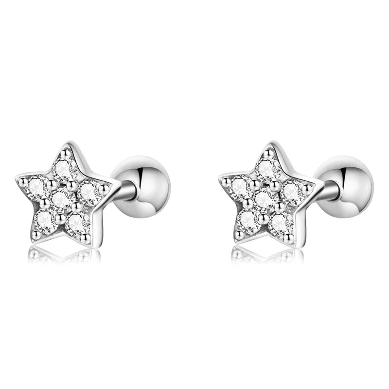 Sterling Silver Pearl and Crystal Stud Earrings – Heart & Star Design, Romantic Wedding Jewelry Gift