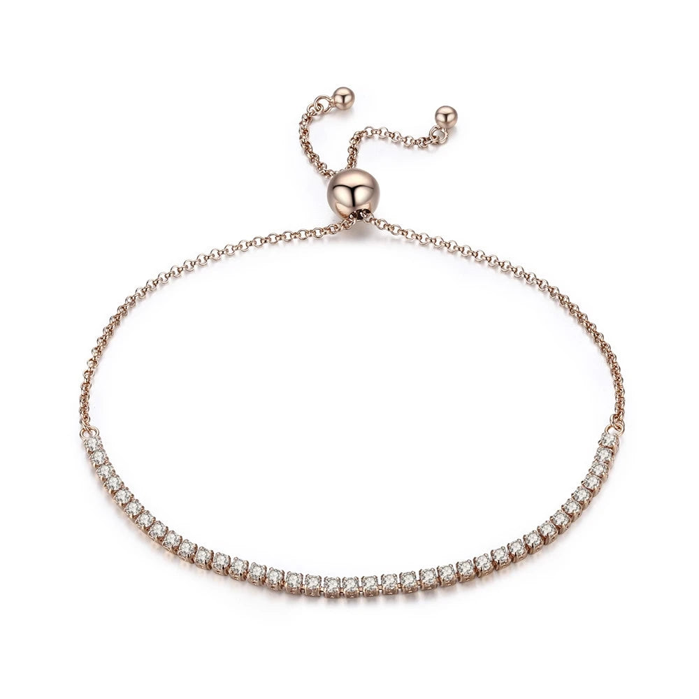14K Gold Plated CZ Tennis Bracelet – Adjustable 925 Sterling Silver Slider Bracelet for Women