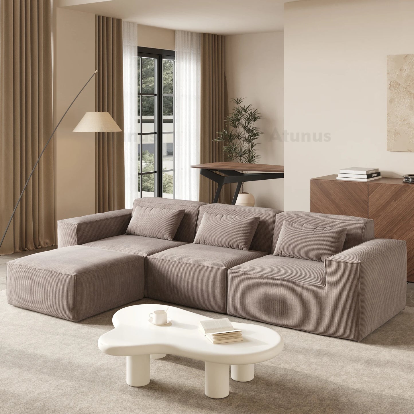 Stock Modular Corduroy Sectional Sofa – Vacuum Compressed L-Shaped Couch Set for Living Room