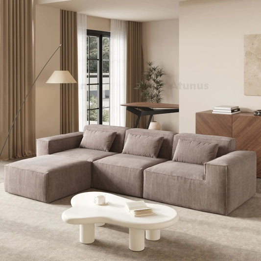 Stock Modular Corduroy Sectional Sofa – Vacuum Compressed L-Shaped Couch Set for Living Room