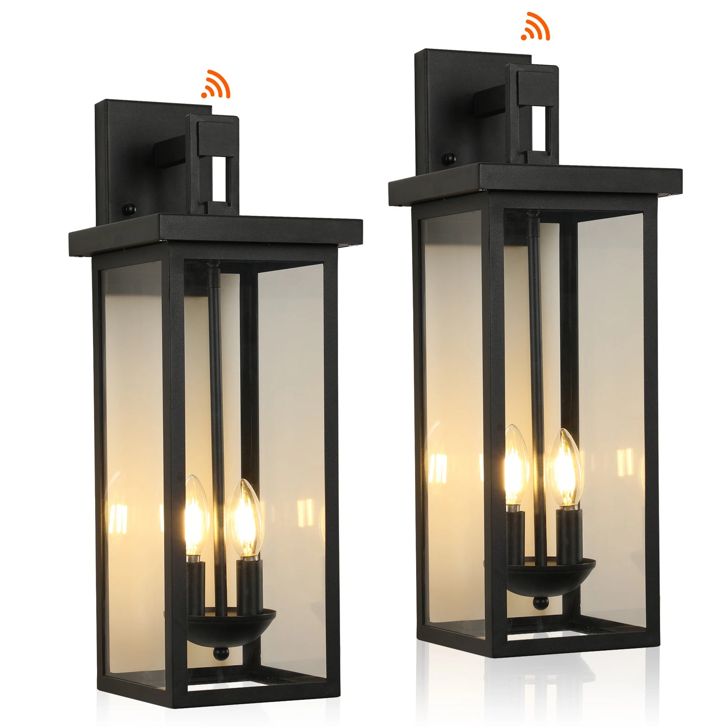 2-Pack Large Outdoor Wall Lanterns – 22" Black Waterproof Sconce Lights with Light Sensor for Porch, Garage, or Balcony