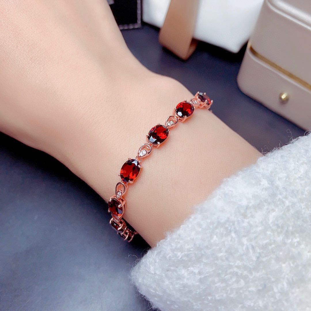 18K Rose Gold Ruby Gemstone Bracelet for Women – Handmade Chain Link Design with Diamond Accents for Wedding and Party Wear
