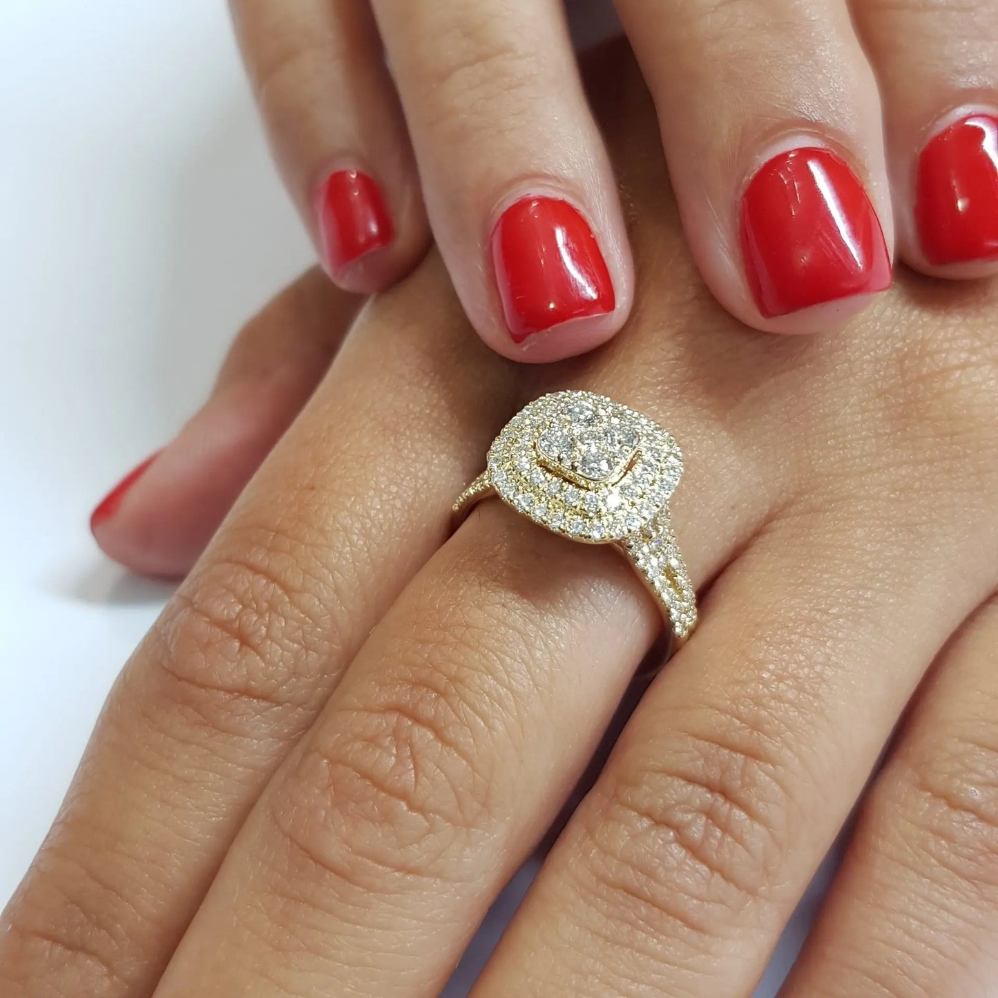 14K Solid Yellow Gold Diamond Ring – Geometric Vintage Style for Women and Men