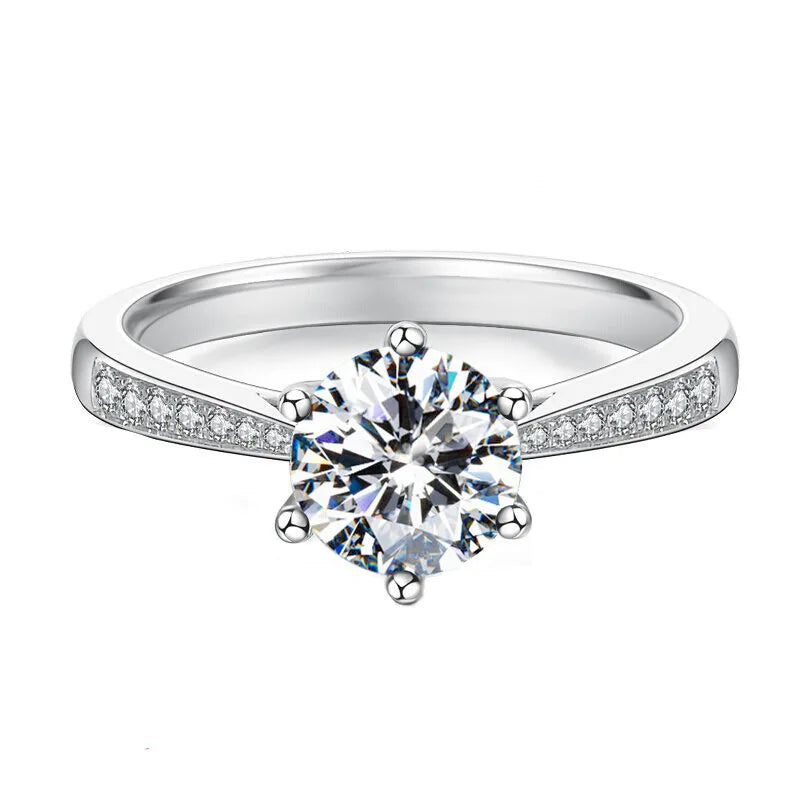 Adjustable Zircon Engagement Ring – 925 Sterling Silver Classic Wedding Band for Women