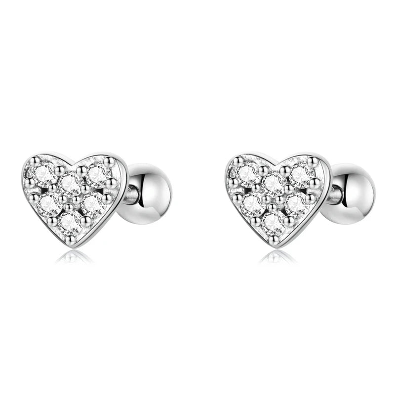 Sterling Silver Pearl and Crystal Stud Earrings – Heart & Star Design, Romantic Wedding Jewelry Gift