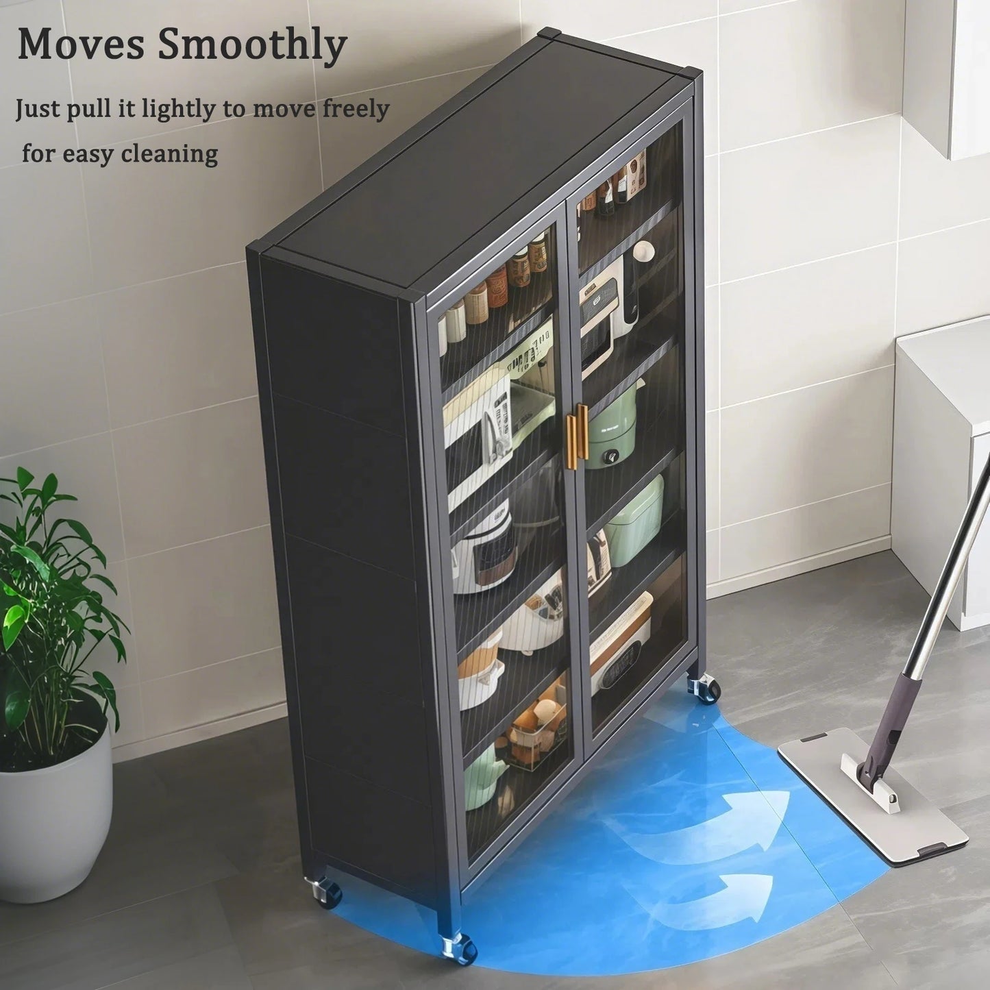 65" Gray Metal Kitchen Pantry Cabinet with Glass Doors – 6-Tier Storage with Adjustable Shelves for Food & Essentials