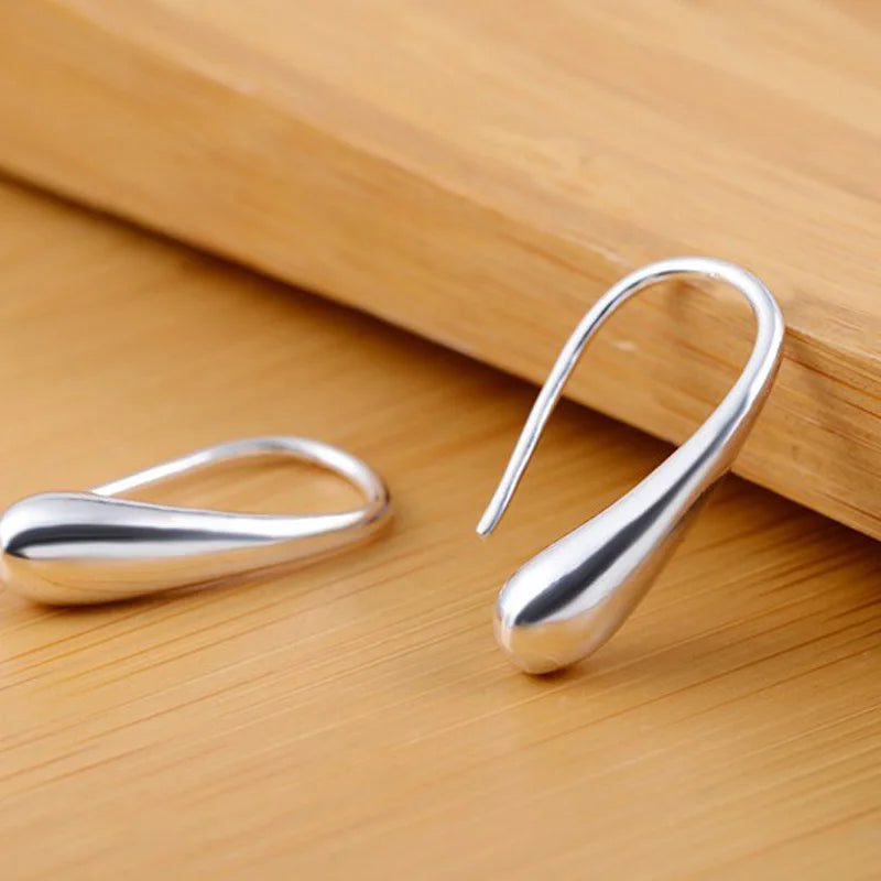 925 Sterling Silver Water Drop Hoop Earrings – Elegant Dangle Design for Women’s Wedding or Party Look