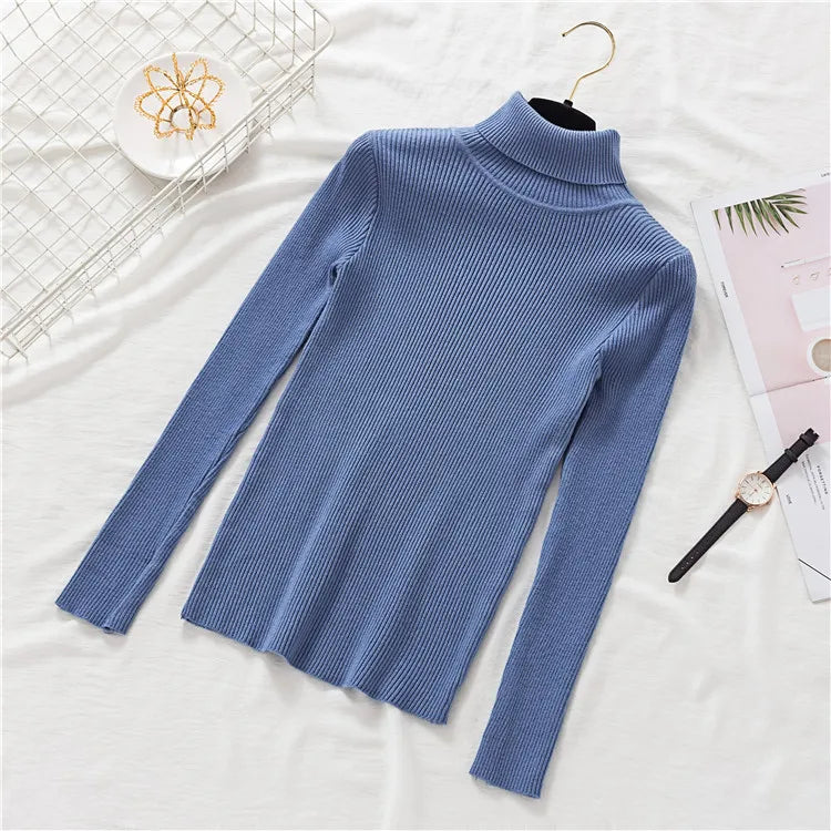 Women's Winter Knitted Turtleneck Sweater – Slim Fit Cotton Polo-Neck Pullover for Casual Cold Weather Outfits
