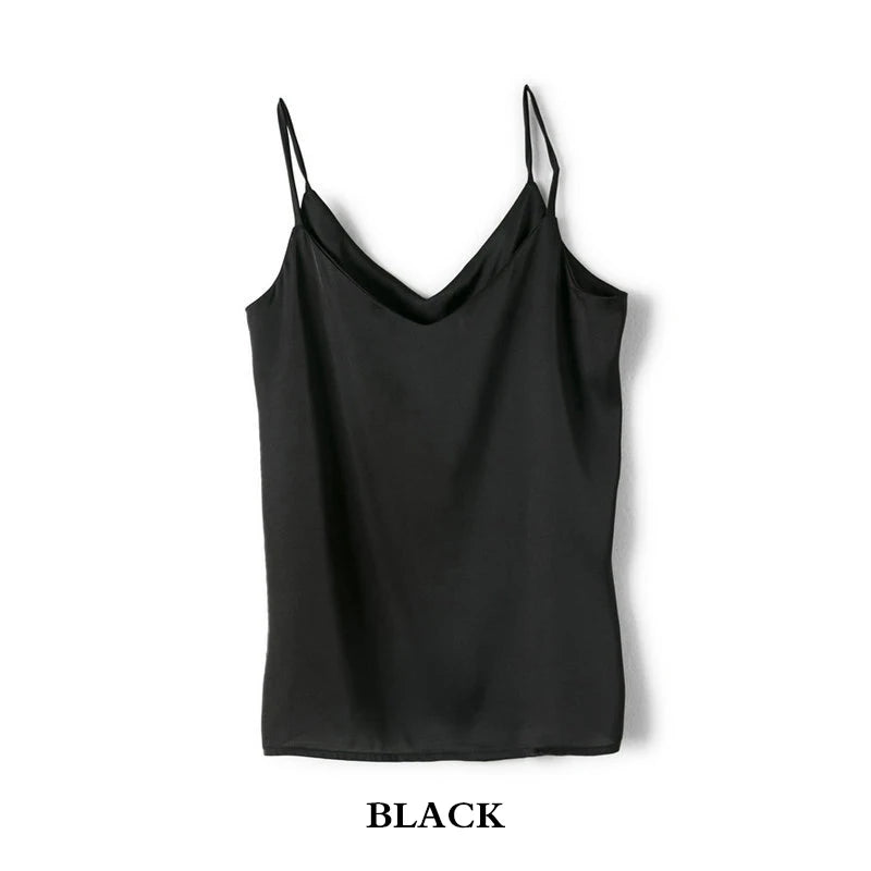 Women's Satin V-Neck Camisole – Sleeveless Halter Strap Silk-Look Tank Top for Summer, Spring, and Fall Casual Outfits