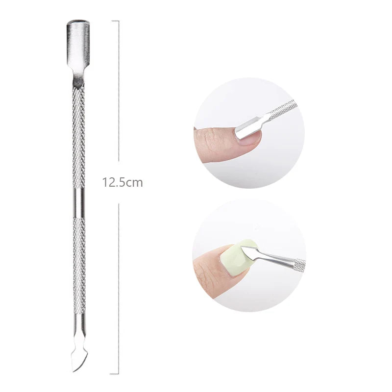 Stainless Steel Double-Ended Cuticle Pusher – Gel Nail Polish Remover & Dead Skin Scraper for Fingernail and Toenail Care