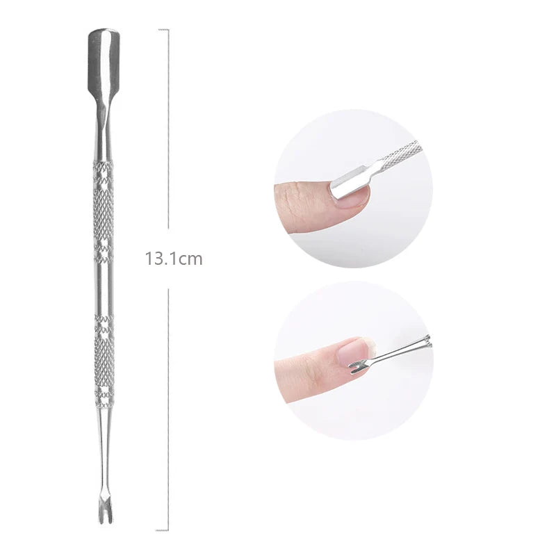 Stainless Steel Double-Ended Cuticle Pusher – Gel Nail Polish Remover & Dead Skin Scraper for Fingernail and Toenail Care