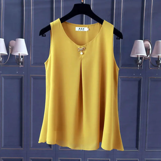 Women's Oversized Sleeveless Chiffon Blouse – Loose Fit O-Neck Summer Top in Solid Colors