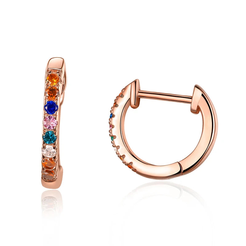 14K Gold Plated 925 Sterling Silver Cuff Earrings – Colorful Zircon Huggie Hoops for Women, 10 Color Options