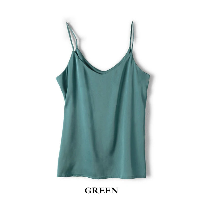 Women's Satin V-Neck Camisole – Sleeveless Halter Strap Silk-Look Tank Top for Summer, Spring, and Fall Casual Outfits