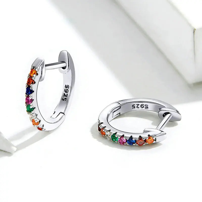 14K Gold Plated 925 Sterling Silver Cuff Earrings – Colorful Zircon Huggie Hoops for Women, 10 Color Options