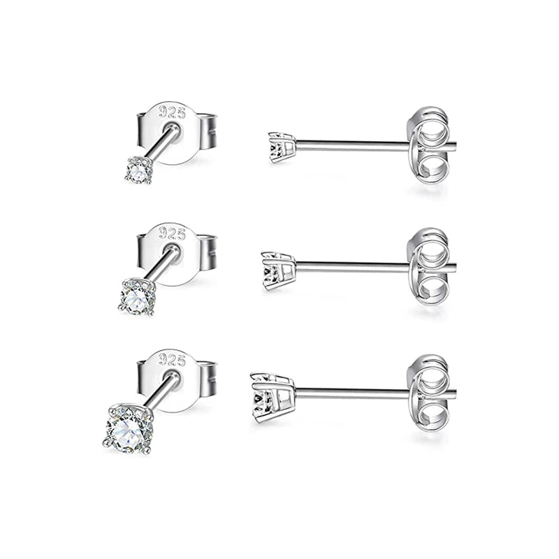 925 Sterling Silver 3-Piece Stud Earrings Set for Women – 18K Gold-Plated, Irregular Mini Design Fine Jewelry