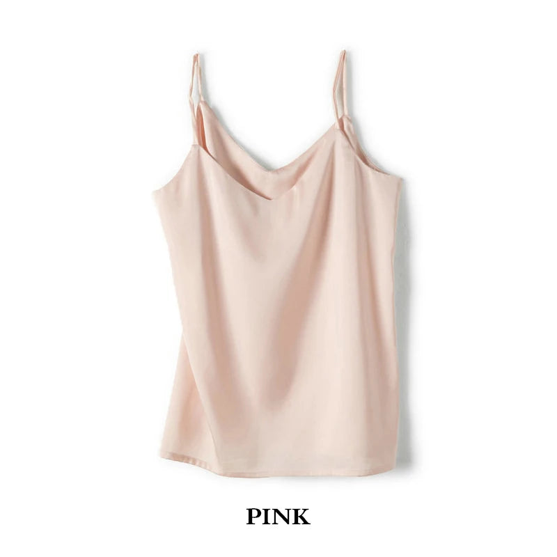 Women's Satin V-Neck Camisole – Sleeveless Halter Strap Silk-Look Tank Top for Summer, Spring, and Fall Casual Outfits