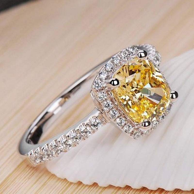 18K White Gold Engagement Ring with Cushion-Cut Yellow or White Diamonds – Luxury Women's Wedding and Anniversary Cocktail Jewelry