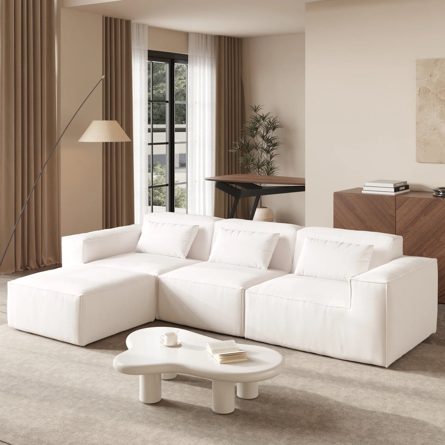 Black Modular Cloud Velvet Sectional Sofa – Vacuum Compressed Modern Living Room Couch Set