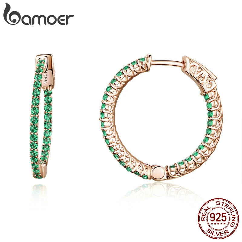 Sterling Silver Round Green CZ Stud Earrings – Classic Circle Design for Women