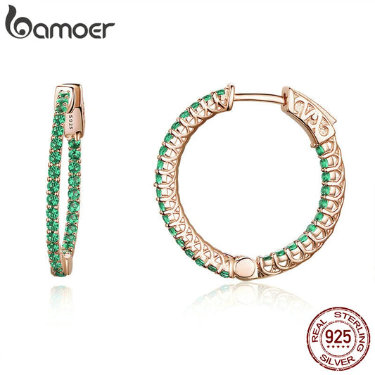 Sterling Silver Round Green CZ Stud Earrings – Classic Circle Design for Women