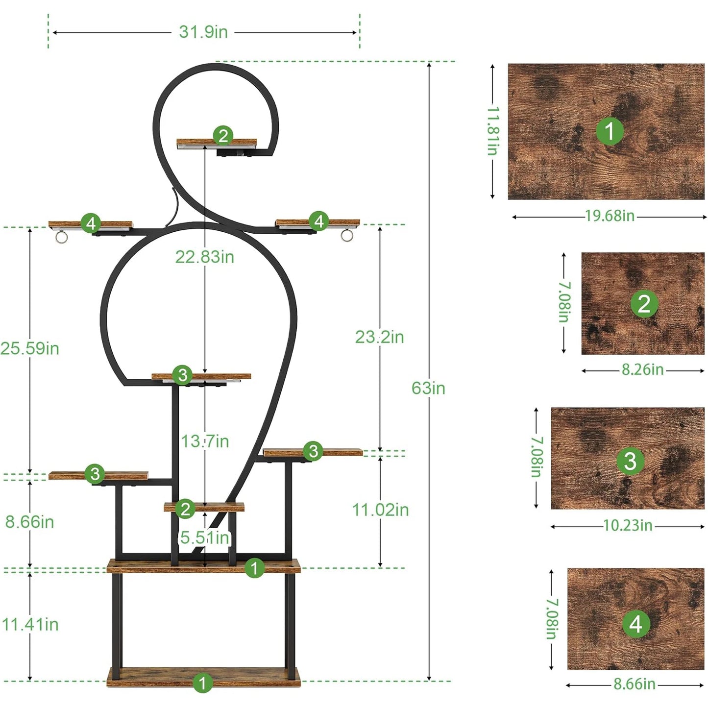 9-Tier Heavy-Duty Indoor Plant Stand with Grow Light – 63-Inch Freestanding Metal and MDF Rack for Living Room, Patio, or Garden