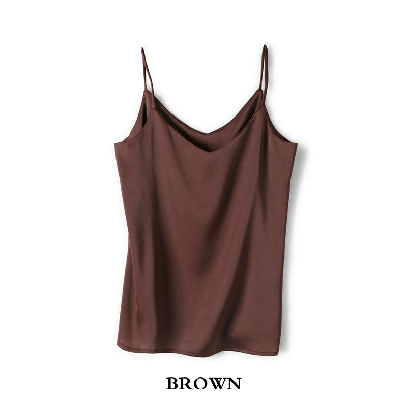 Women's Satin V-Neck Camisole – Sleeveless Halter Strap Silk-Look Tank Top for Summer, Spring, and Fall Casual Outfits