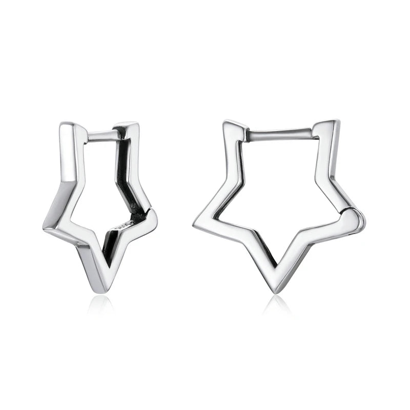 925 Sterling Silver Star-Shaped Hoop Earrings – Minimalist Starlike Design for Women