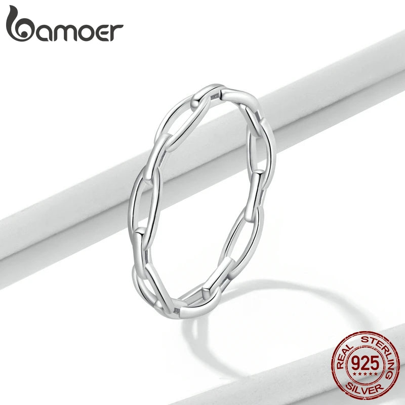Bohemian Geometric Chain Ring – 925 Sterling Silver Minimalist Statement Band for Women