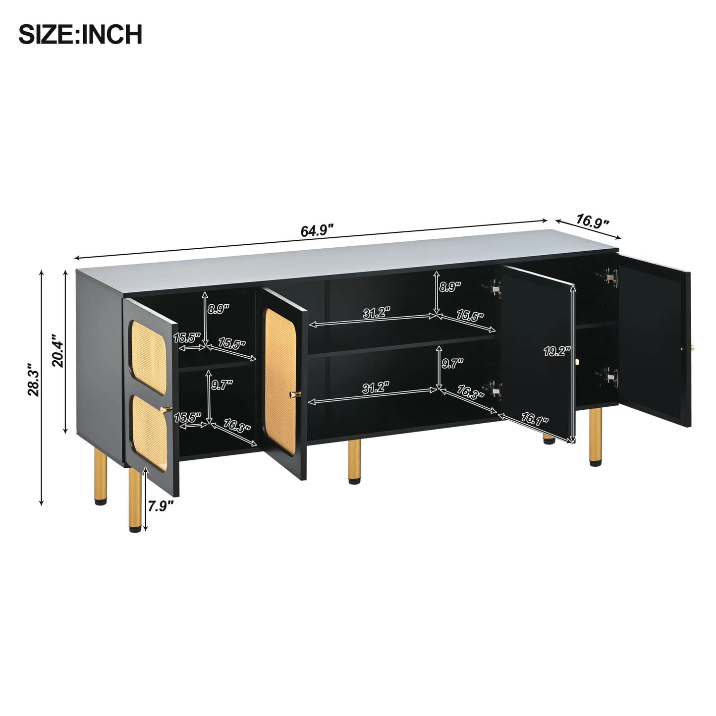 Boho Style Rattan Door TV Stand – Rectangular Modern Cabinet for Living Room or Apartment