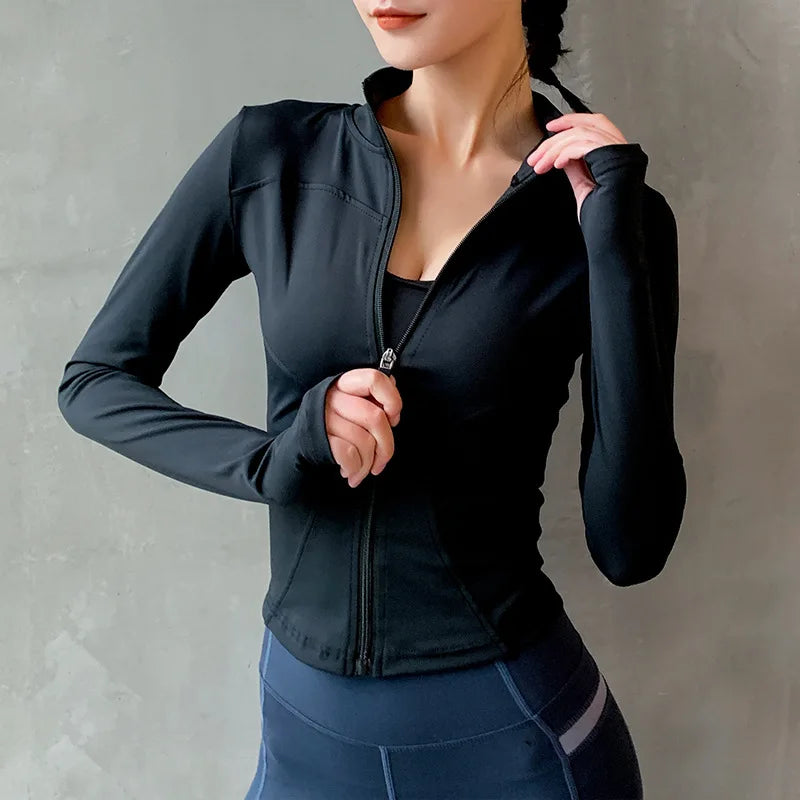 Women's Quick-Dry Zipper Sport Jacket – Yoga & Running Fitness Hoodie with Thumb Holes