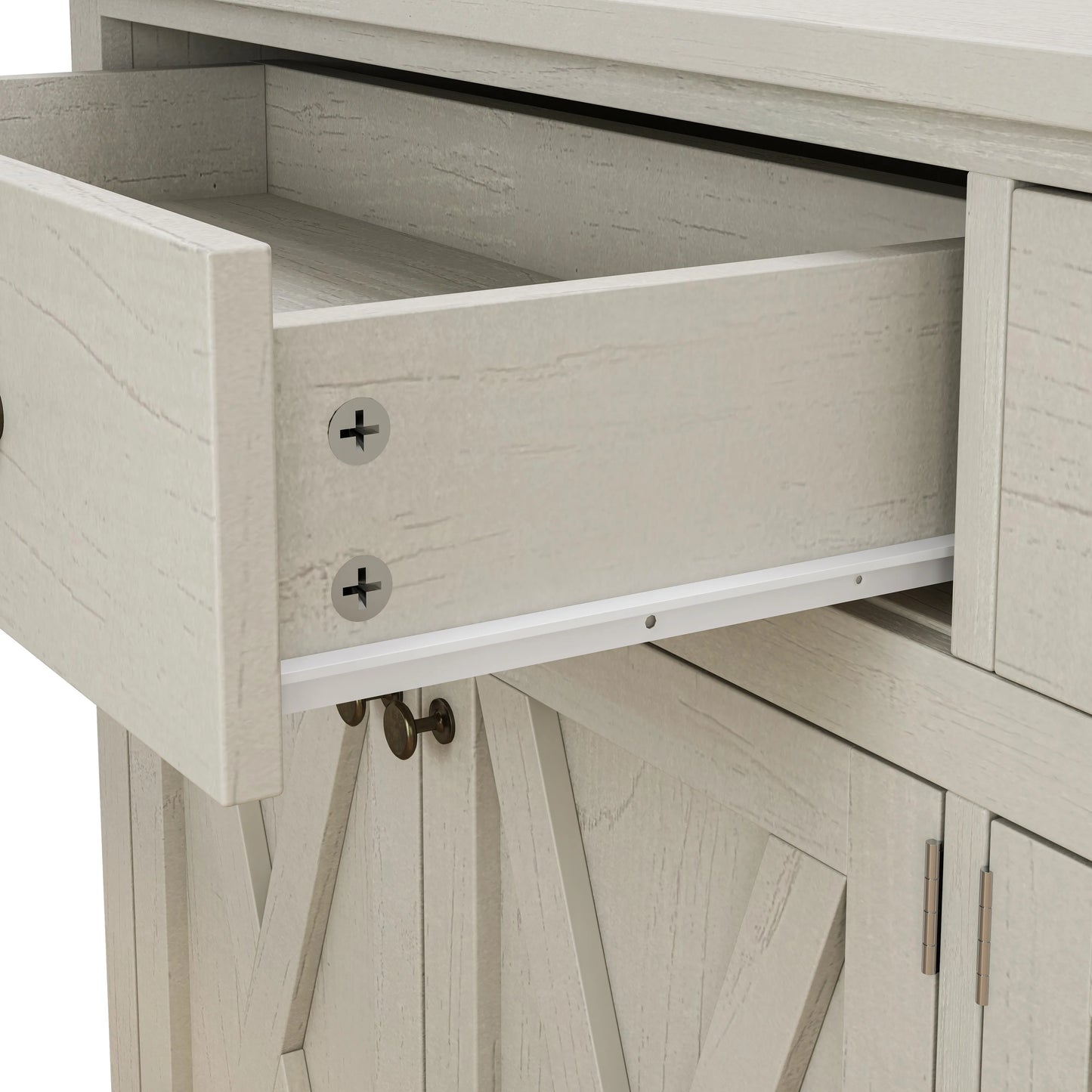 Vintage White Sideboard Cabinet with 2 Drawers and 4 Shutter Doors – Living Room, Bedroom & Kitchen Storage Solution