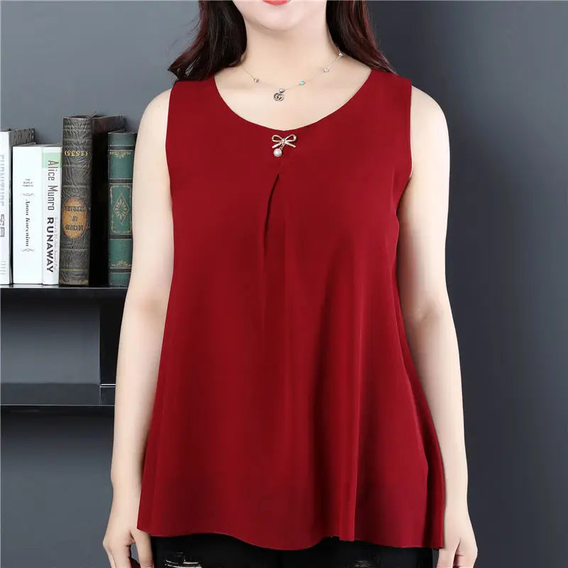 Women's Oversized Sleeveless Chiffon Blouse – Loose Fit O-Neck Summer Top in Solid Colors