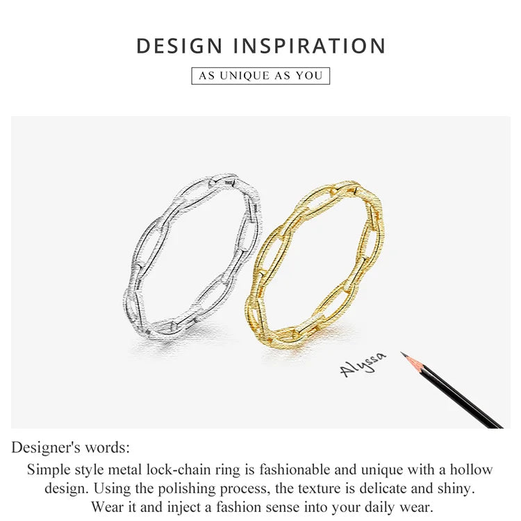 Bohemian Geometric Chain Ring – 925 Sterling Silver Minimalist Statement Band for Women