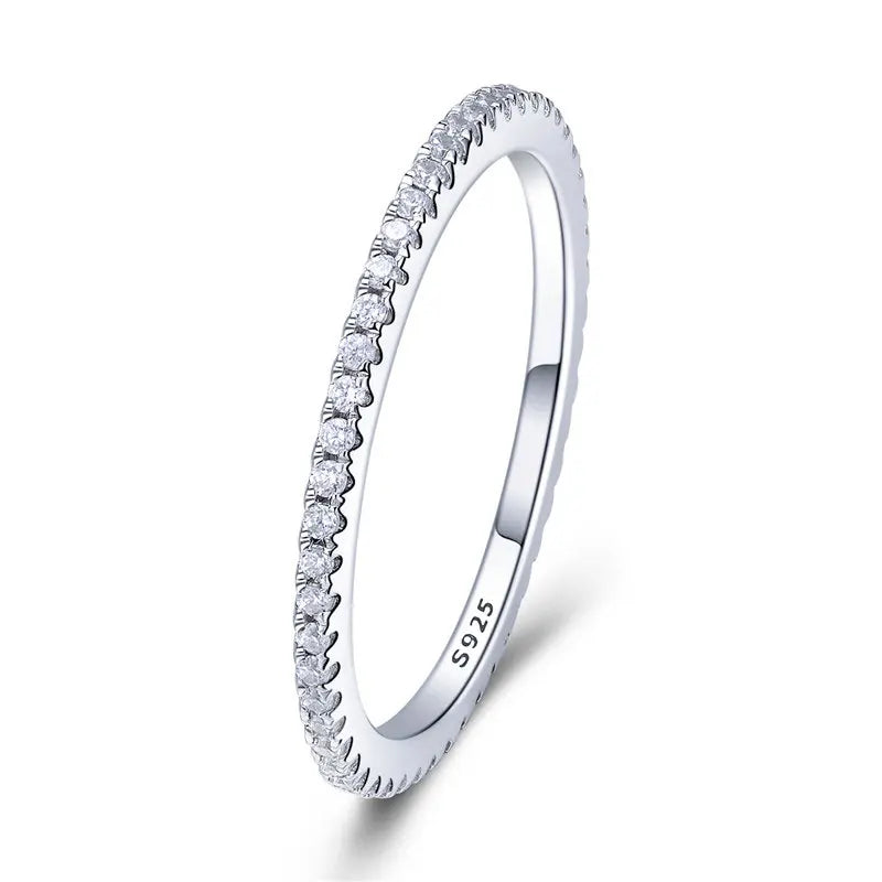 925 Sterling Silver CZ Simulated Diamond Stackable Ring – Platinum Plated Eternity Band for Women