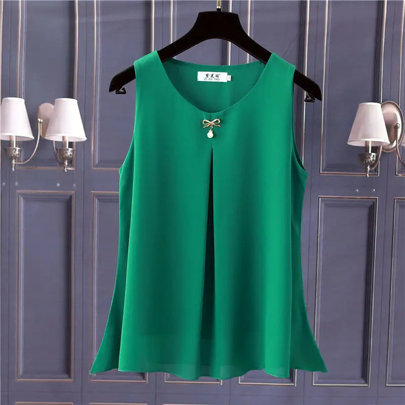Women's Oversized Sleeveless Chiffon Blouse – Loose Fit O-Neck Summer Top in Solid Colors