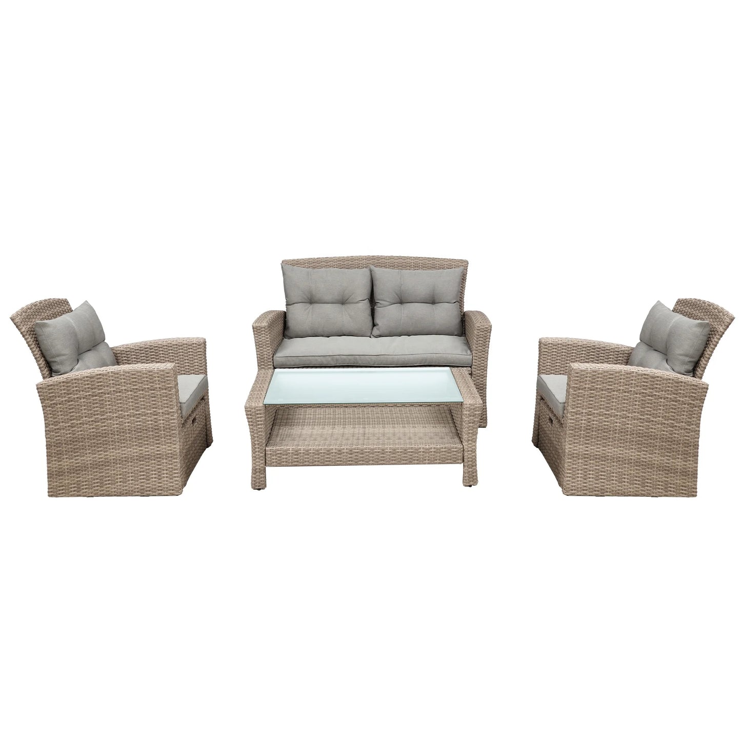 4-Piece U-Shaped Outdoor Wicker Sectional Sofa Set with Ottoman and Cushions – All-Weather Rattan Patio Conversation Set