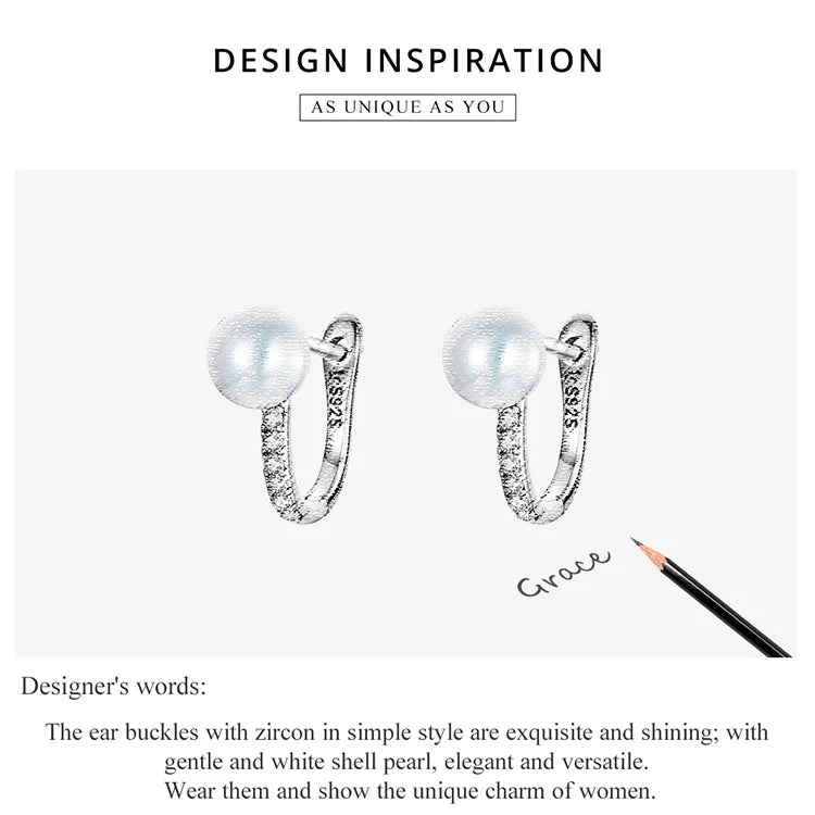 Sterling Silver Pearl and Crystal Stud Earrings – Heart & Star Design, Romantic Wedding Jewelry Gift