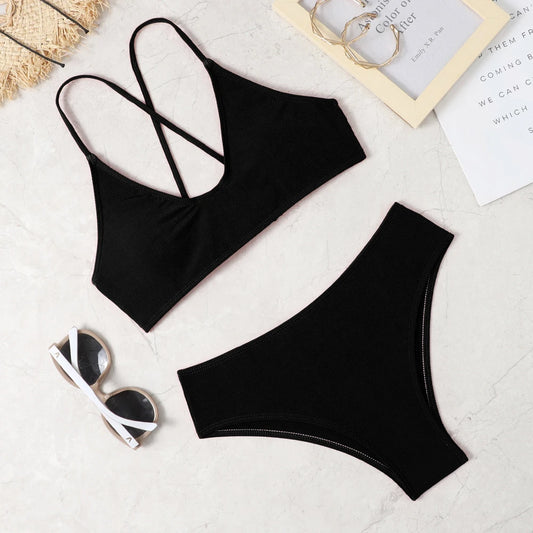 Soft Ice Silk Low Waist Bikini Set – Sexy Split Beachwear with Wire-Free Support and Padding