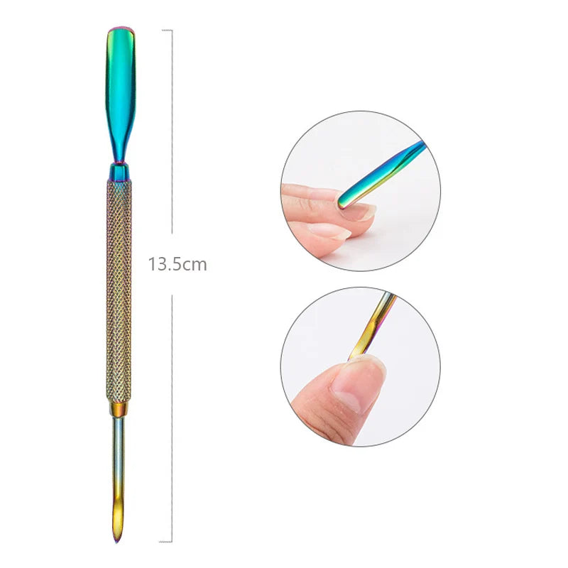 Stainless Steel Double-Ended Cuticle Pusher – Gel Nail Polish Remover & Dead Skin Scraper for Fingernail and Toenail Care