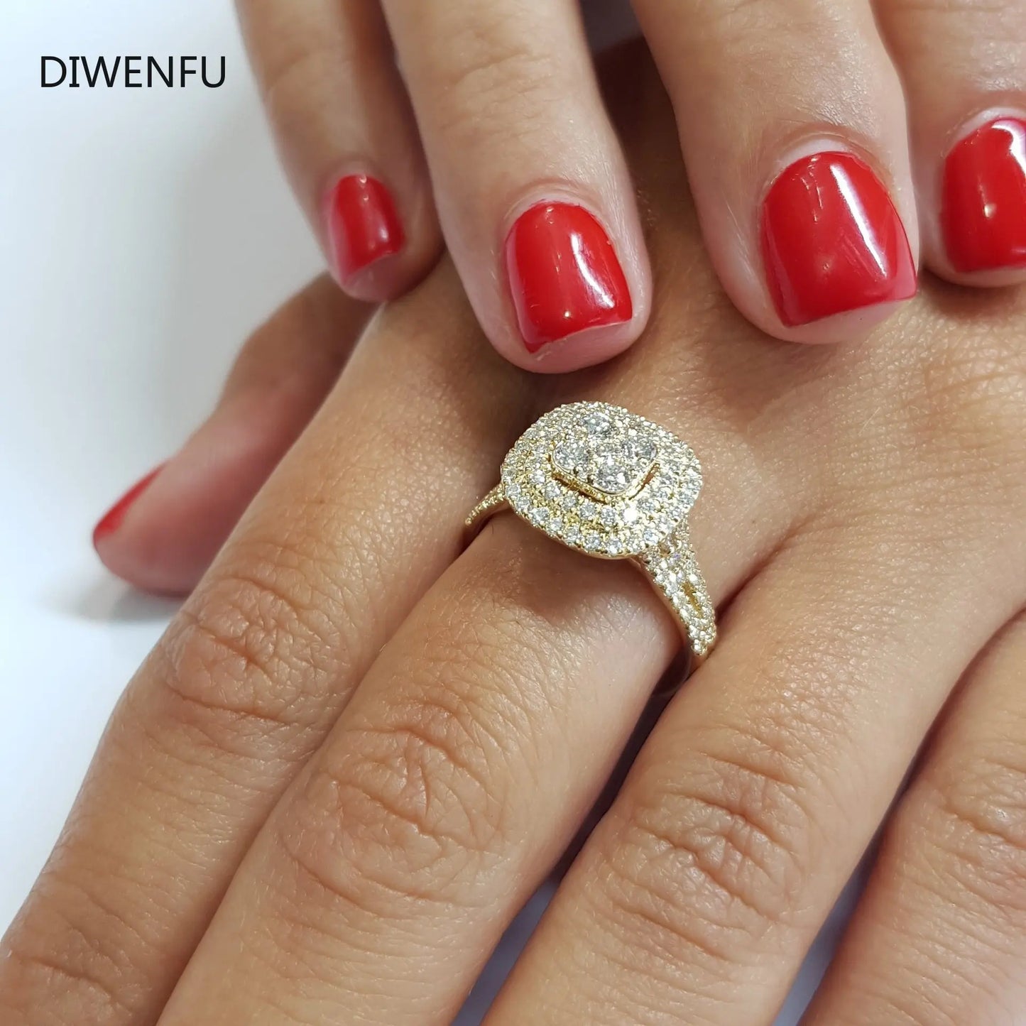 14K Solid Yellow Gold Diamond Ring – Geometric Vintage Style for Women and Men