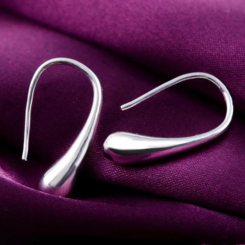925 Sterling Silver Water Drop Hoop Earrings – Elegant Dangle Design for Women’s Wedding or Party Look