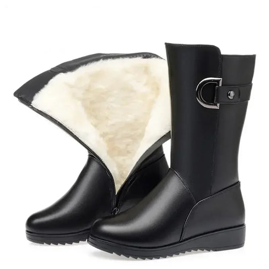 Women's Ankle Boots with Zipper and Thick Low Heel – PU Leather Punk Style Winter Shoes