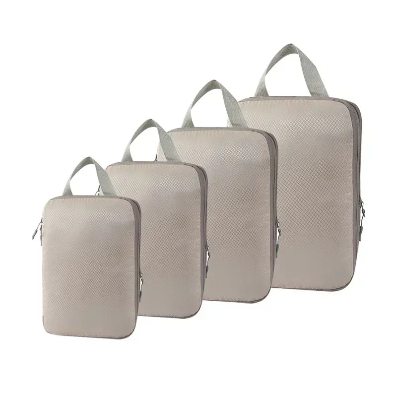 4-Piece Travel Compression Packing Cubes – Waterproof Luggage Organizers for Clothes and Makeup