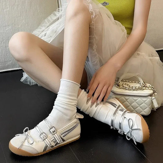 Women's Bowknot Mary Jane Ballet Flats – Elegant Round-Toe Summer Dress Shoes