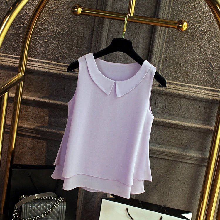 Sleeveless Chiffon Blouse with Peter Pan Collar – Oversized Summer Top for Women