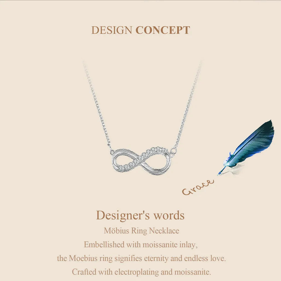 Sterling Silver Infinite Love Moissanite Pendant Necklace – Box Chain 40+5cm for Women, Anniversary Jewelry Gift