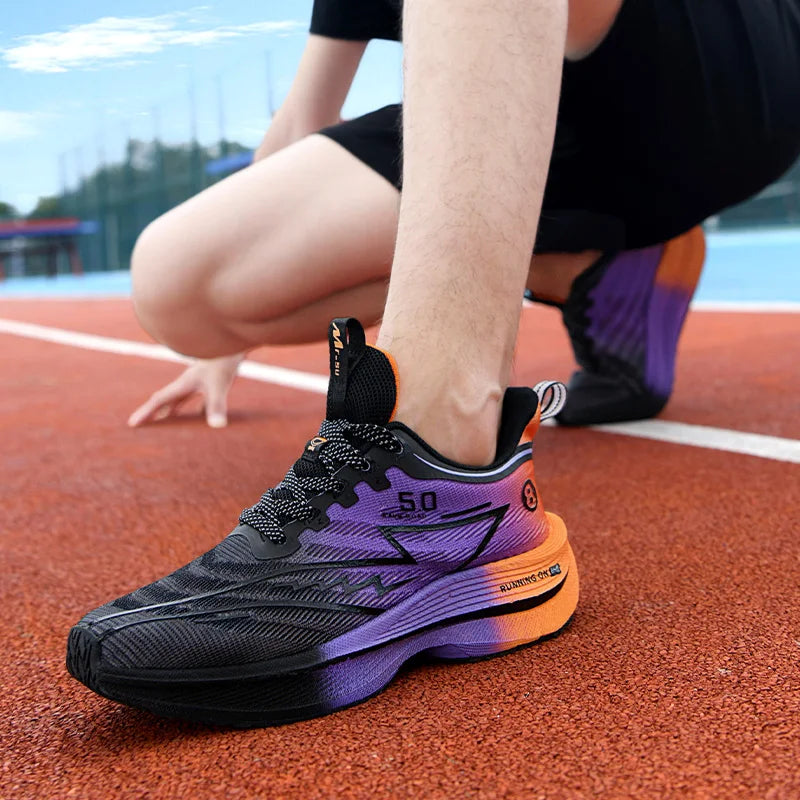 Unisex Carbon Plate Running Shoes – Lightweight Mesh Lace-Up Sneakers with Soft Cushion & Shock Absorption, Anti-Slip Training Shoes for Summer