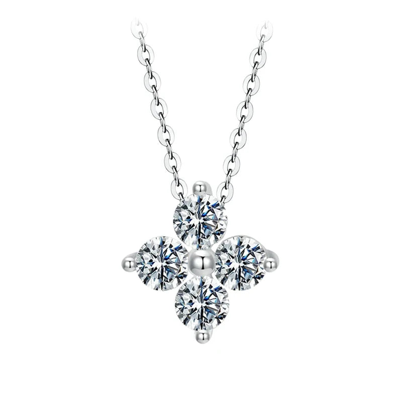 925 Sterling Silver White Gold Plated Moissanite Flower Pendant Necklace – Elegant Jewelry for Women for Wedding, Party or Anniversary