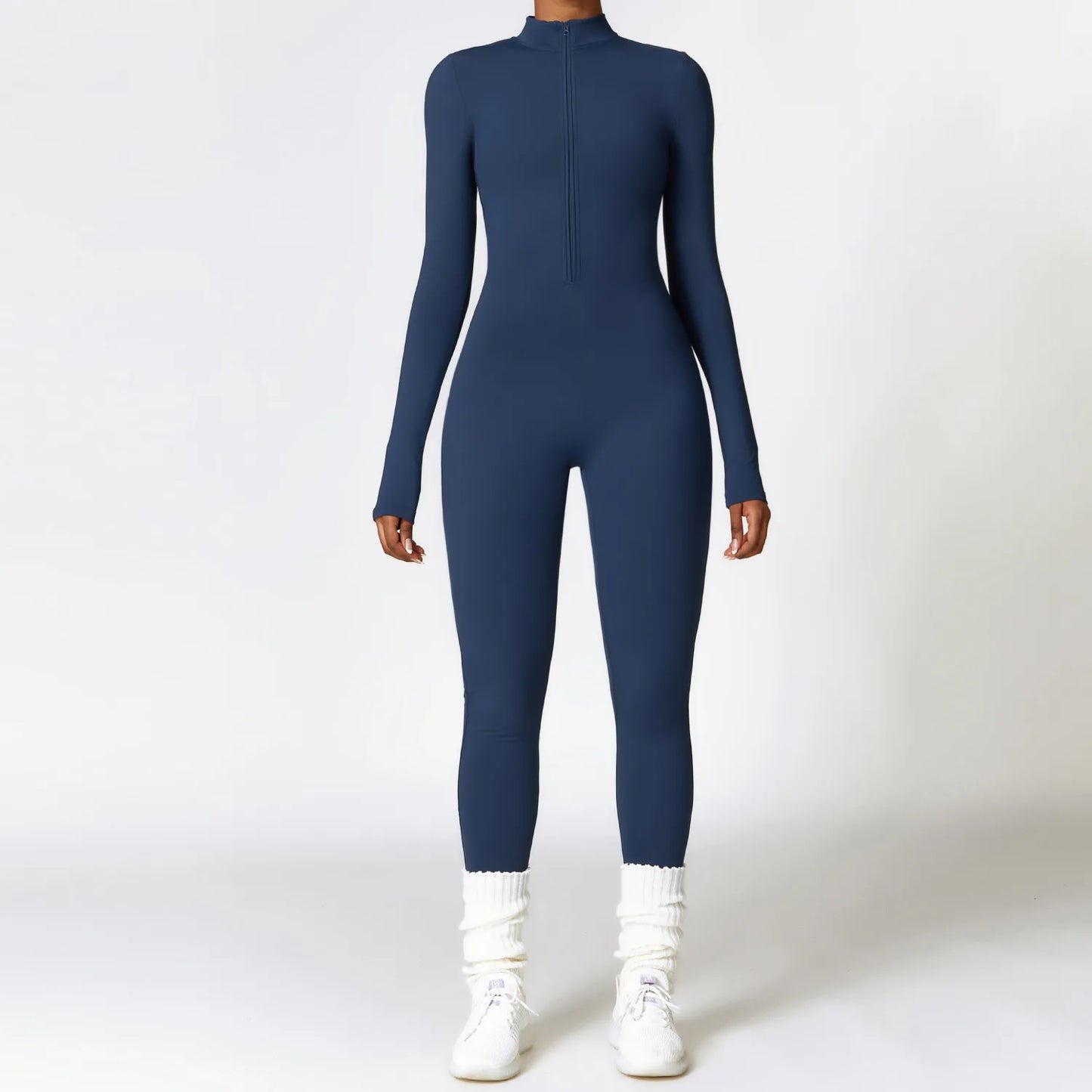 Women's Velvet Long Sleeve Yoga Jumpsuit – Thermal One-Piece Fitness Activewear for Pilates, Gym & Training